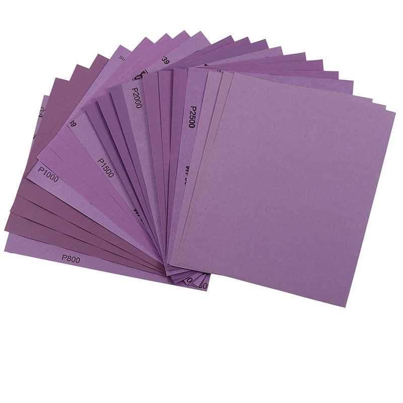 Arilier Sandpaper Assorted Grit 9 x 11 Inch, 5 Each of (800,1000,1500,2000,2500), Wet Dry Sand Paper,White Fused Alumina Abrasive Sanding Sheets for Wood,Metal Sanding,Automotive,Polishing,Purple,25-Pack - Image 1